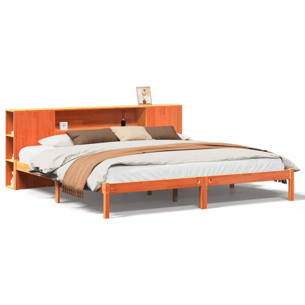 Vidaxl (Wax 180 X 200Cm) Bookcase Bed Without Mattress Wax Solid Wood Pine Brown 200Cm