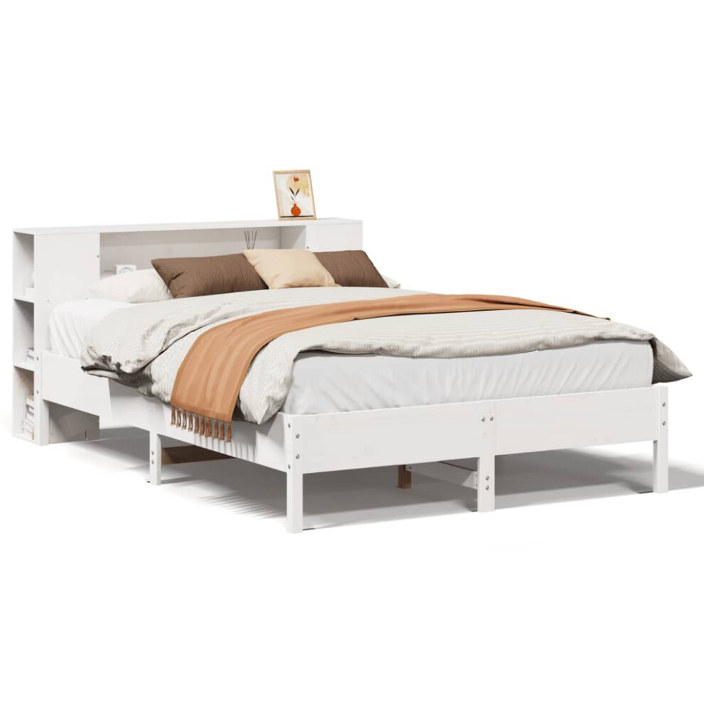 Vidaxl (White, 160 X 200Cm) Bookcase Bed Without Mattress Wax Solid Wood Pine