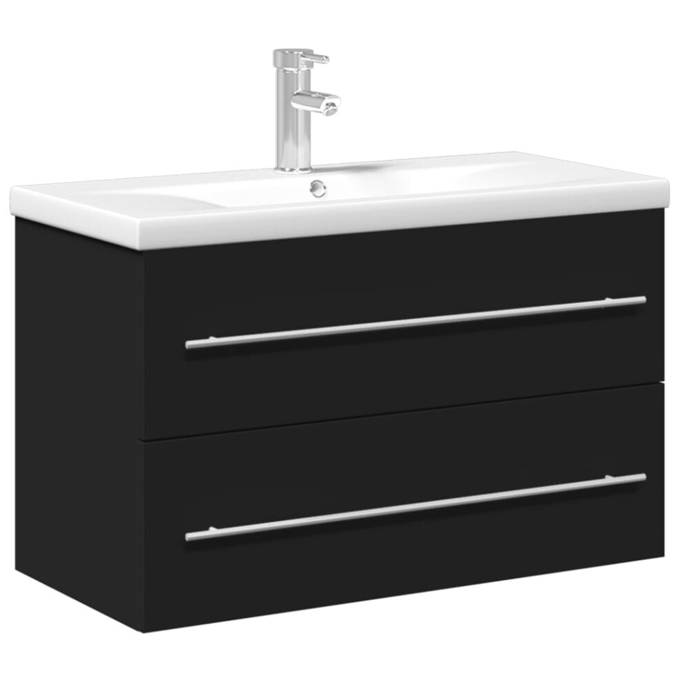 vidaXL Bathroom Sink Cabinet with Built-in Basin Storage Vanity Unit Black