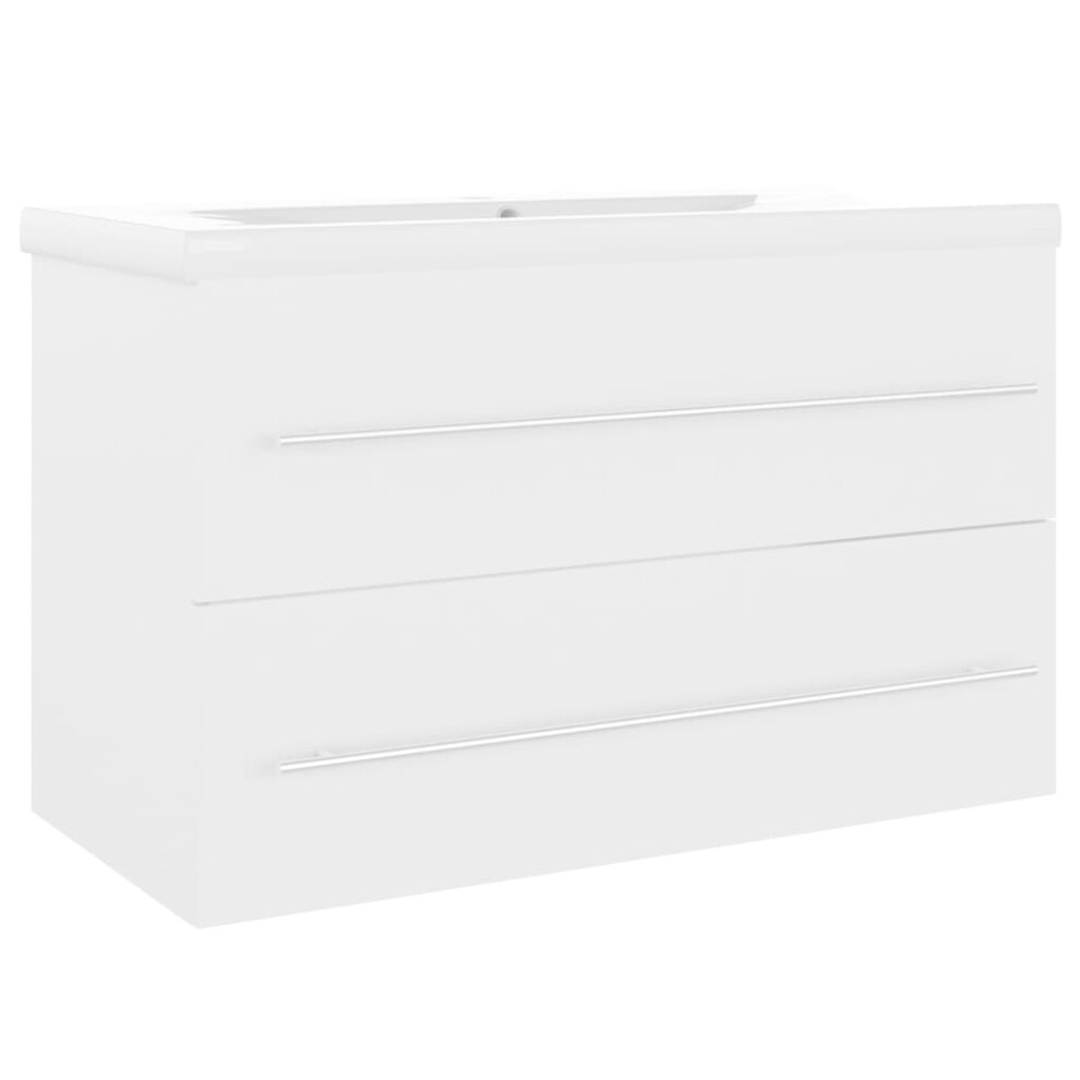 vidaXL Sink Cabinet with Built-in Basin White Engineered Wood Wash Basin Rack