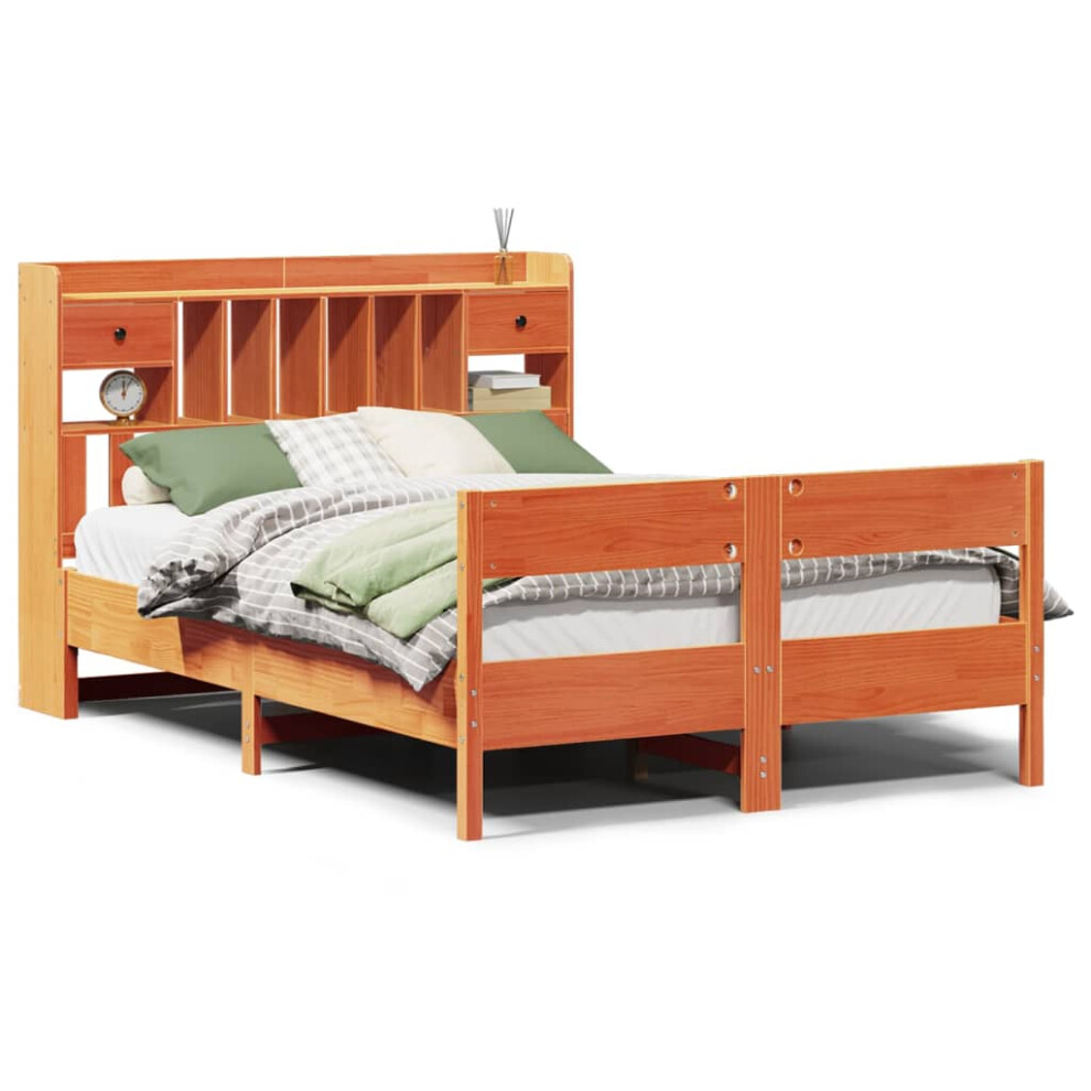 Vidaxl (Wax Brown, 150 X 200 Cm) Bookcase Bed Without Mattress Home Bed Frame Solid Wood Pine
