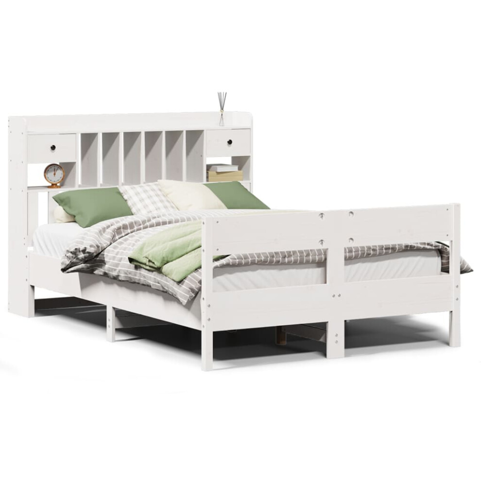 Vidaxl (White, 140 X 190 Cm) Bookcase Bed Without Mattress Home Bed Frame Solid Wood Pine