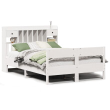 (white, 135 x 190 cm) vidaXL Bookcase Bed without Mattress Home Bed Frame Solid Wood Pine