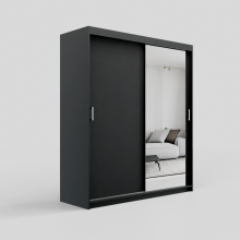 (150cm /+4 drawers, Black) ELUKS Modern Sliding Door Wardrobe OVI