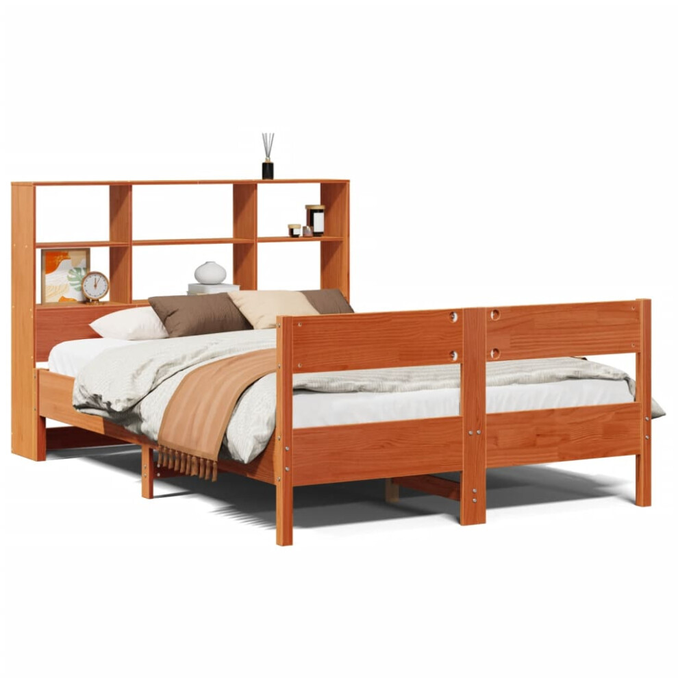 Vidaxl (Wax Brown, 140 X 200 Cm) Bookcase Bed Without Mattress Bed Solid Wood Pine