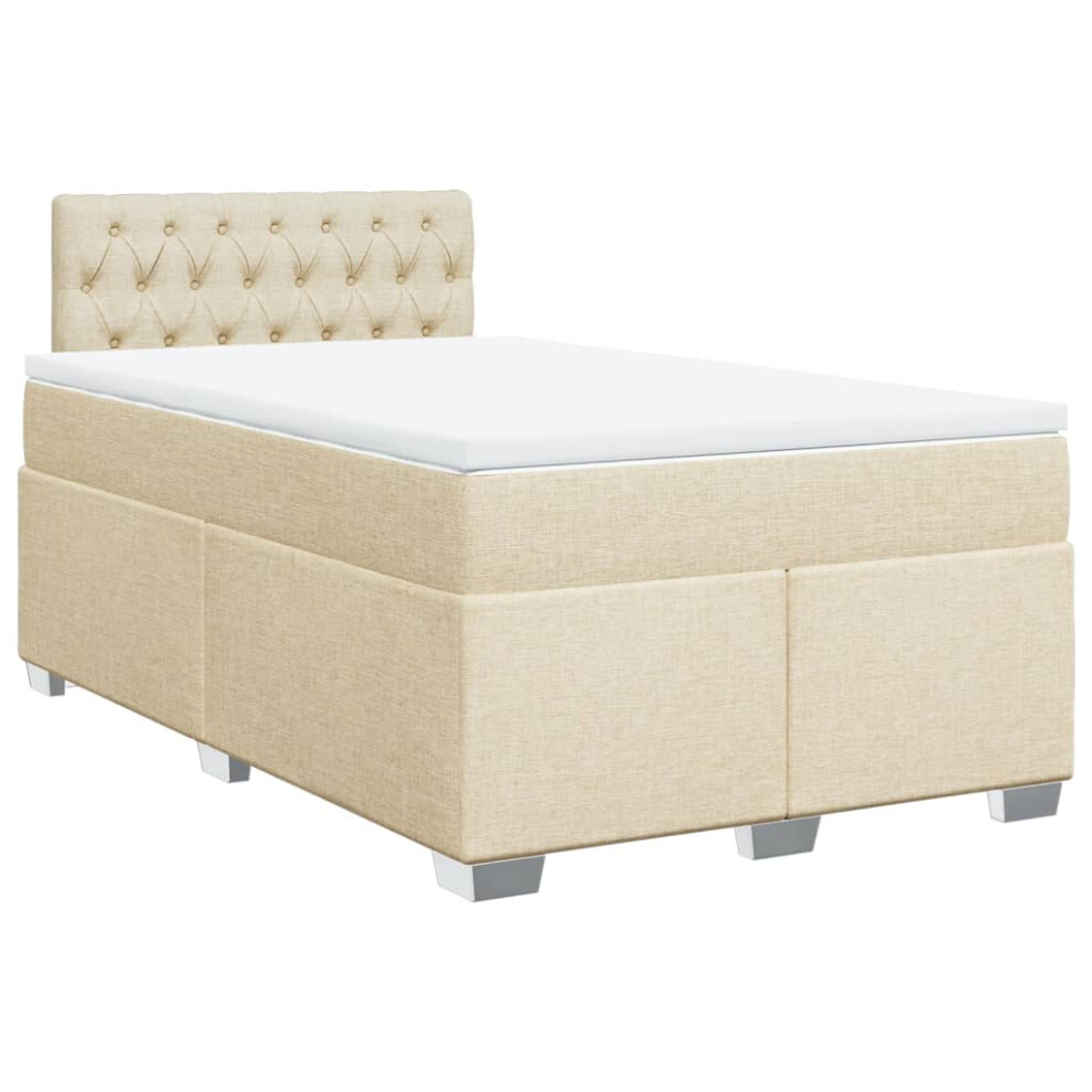 vidaXL Box Spring Bed with Mattress Bed Frame Bedstead Cream 120x190 cm Fabric