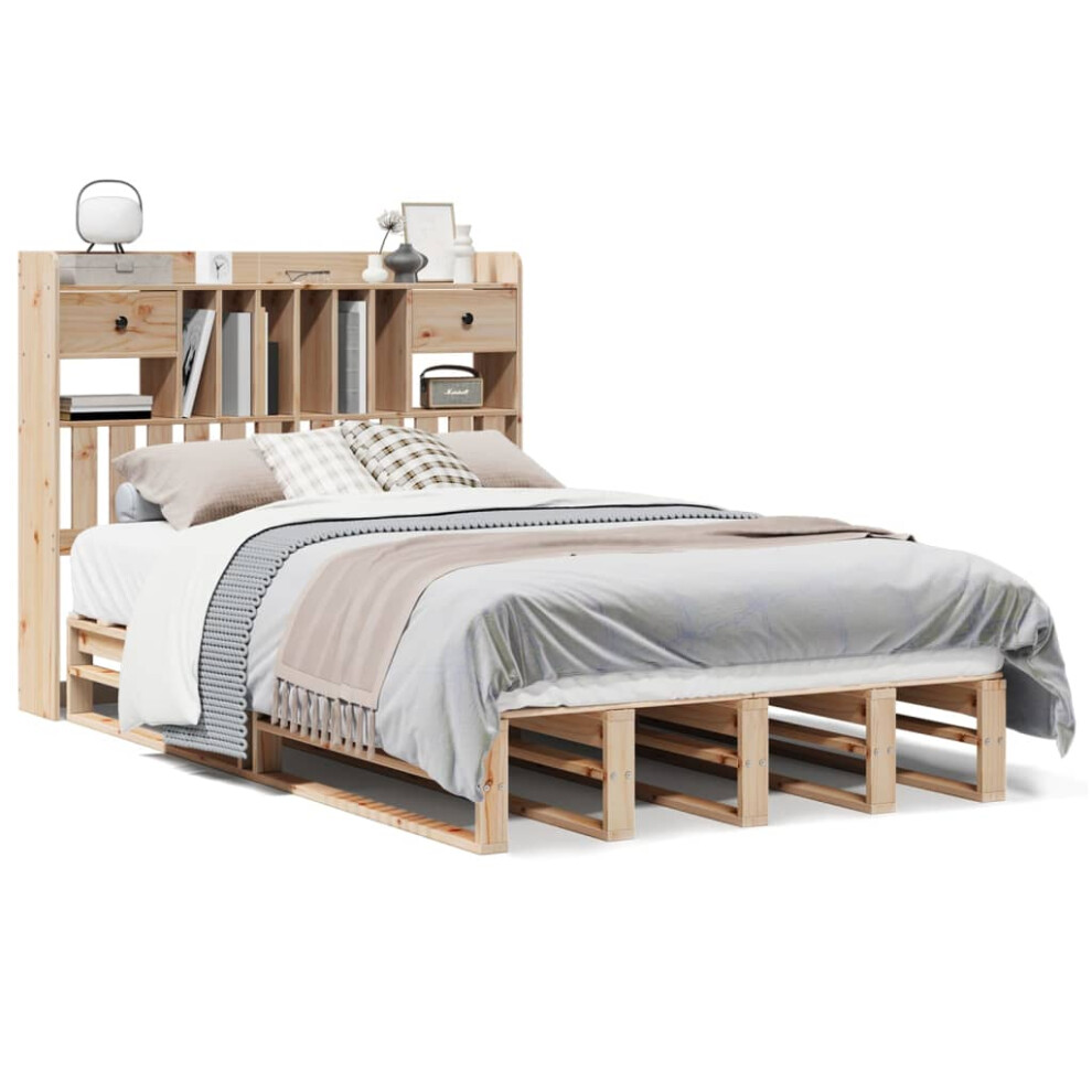 Vidaxl (Natural, 135 X 190 Cm) Bookcase Bed Without Mattress Bed Solid Wood Pine