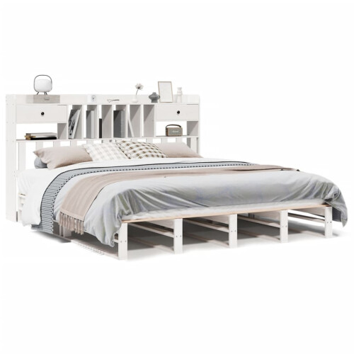 VidaXL (white, 180 x 200 cm) vidaXL Bookcase Bed without Mattress Bed Solid Wood Pine 1