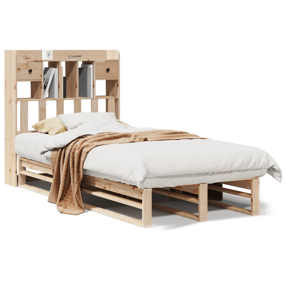 Vidaxl (Natural, 90 X 200 Cm) Bookcase Bed Without Mattress Bed Solid Wood Pine