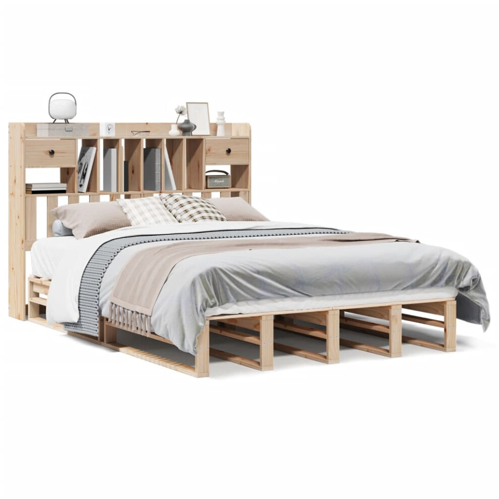 Vidaxl (Natural, 140 X 190 Cm) Bookcase Bed Without Mattress Bed Solid Wood Pine