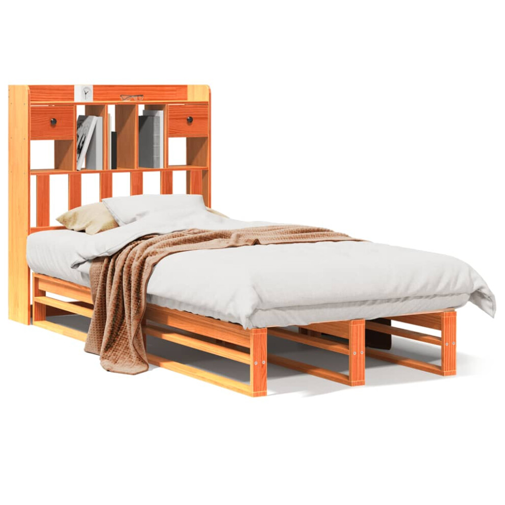 Vidaxl (Wax Brown, 100 X 200 Cm) Bookcase Bed Without Mattress Bed Solid Wood Pine