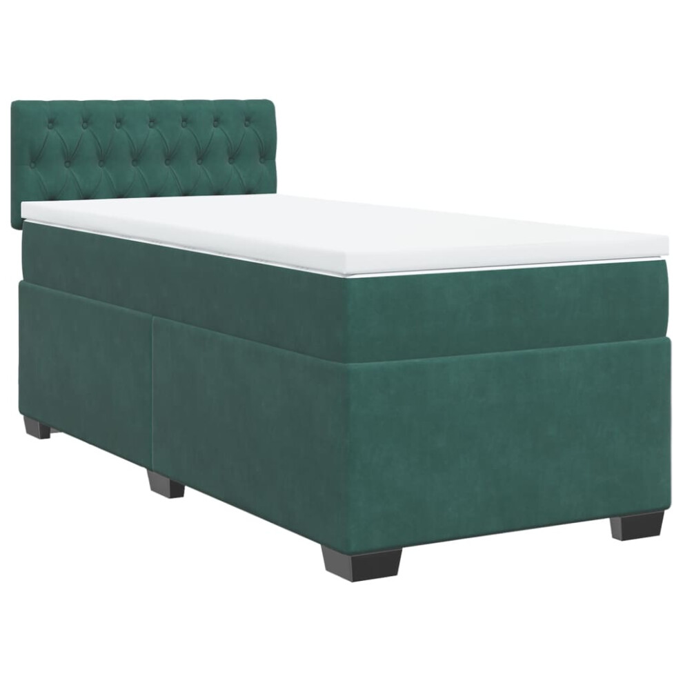 vidaXL Box Spring Bed With Mattress Home Bed Frame Dark Green 90x200 Cm Velvet