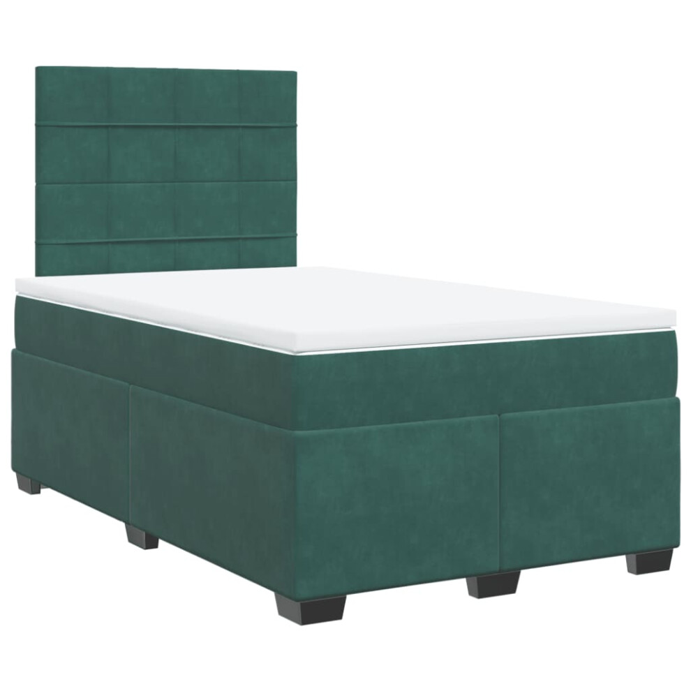 vidaXL Box Spring Bed with Mattress Dark Green 120x190 cm Small Double Velvet