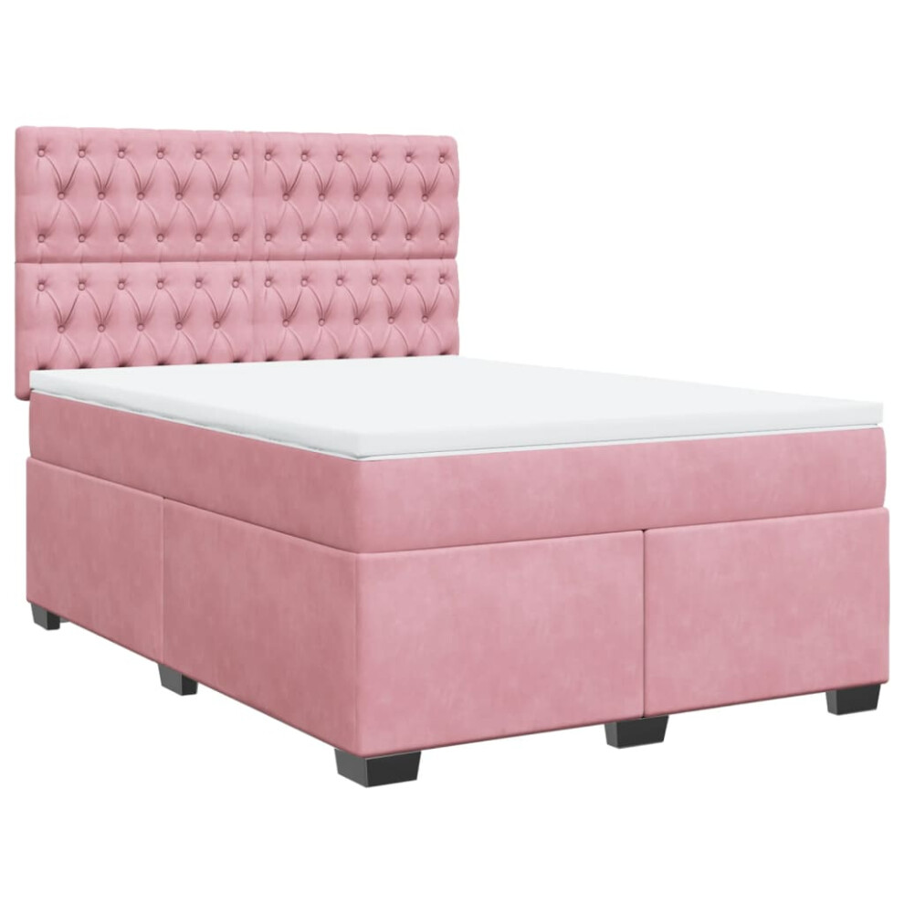 vidaXL Box Spring Bed with Mattress Bedstead Bed Base Pink 140x190 cm Velvet