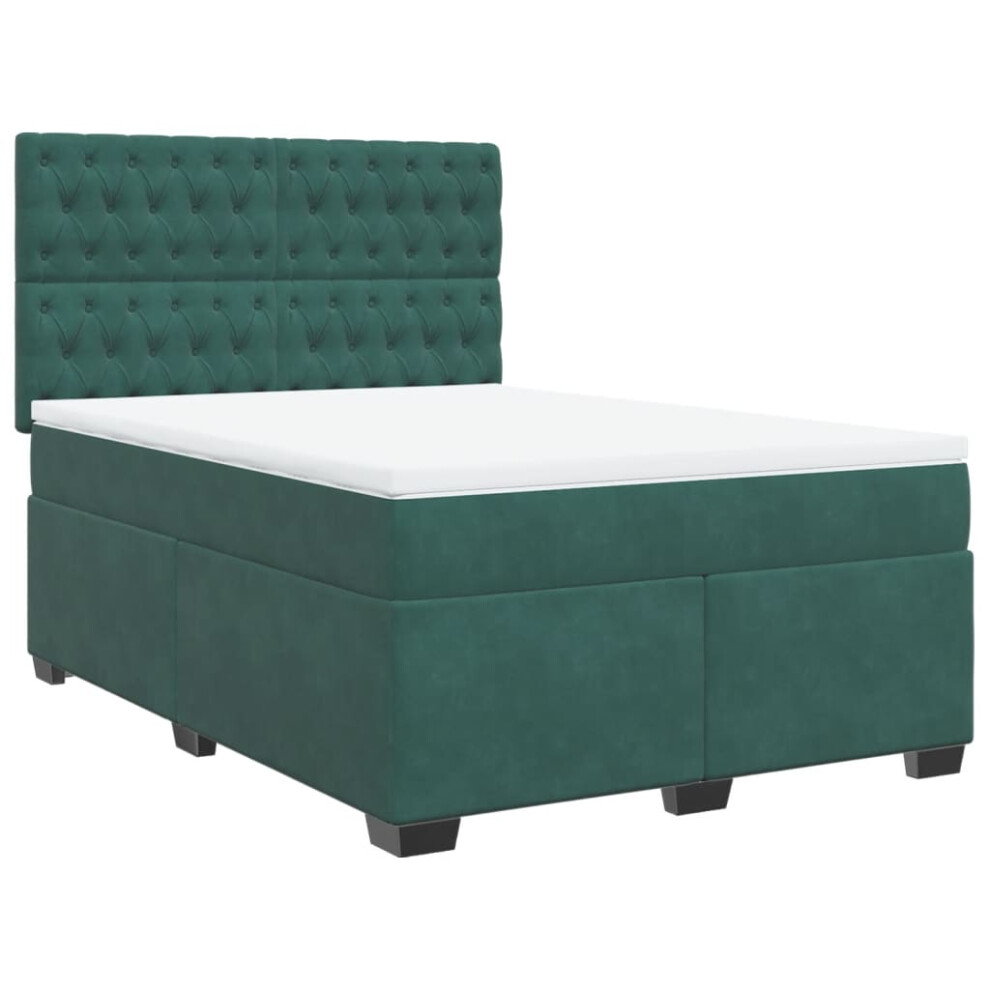 vidaXL Box Spring Bed with Mattress Bed Base Dark Green 140x190 cm Velvet