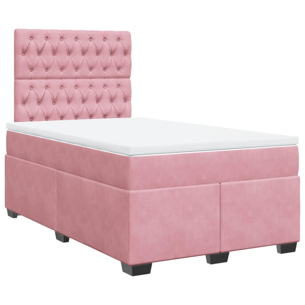 vidaXL Box Spring Bed with Mattress Bed Pink 120x190 cm Small Double Velvet