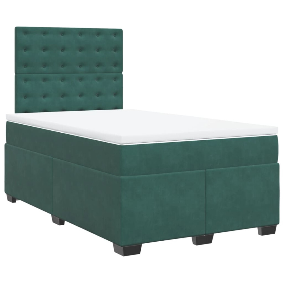 vidaXL Box Spring Bed with Mattress Bed Base Dark Green 120x200 cm Velvet