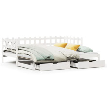 vidaXL Daybed with Trundle & Drawers Sofa Bed White 80x200 cm Solid Wood Pine