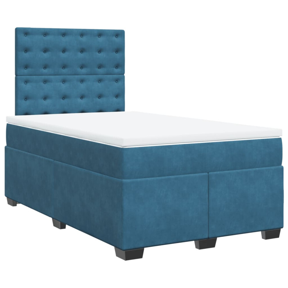 vidaXL Box Spring Bed With Mattress Bed Blue 120x190 Cm Small Double Velvet