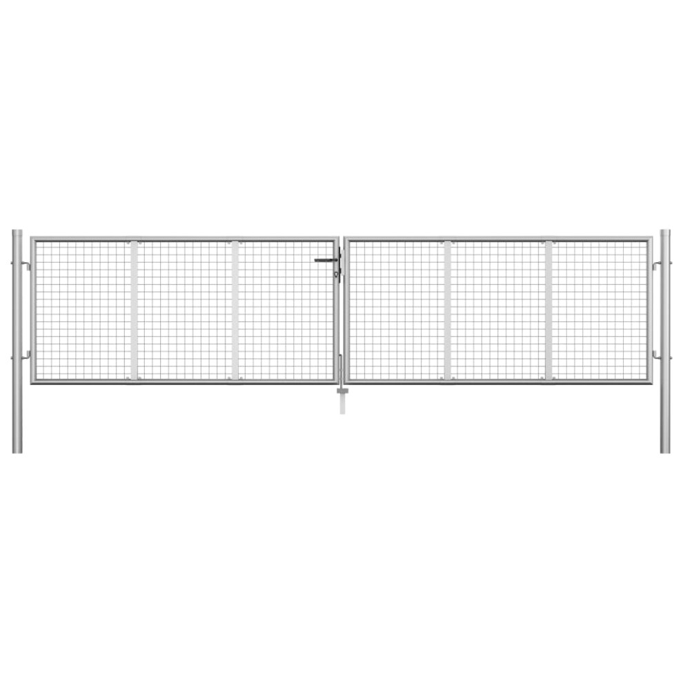 vidaXL Garden Gate Galvanised Steel Silver Fence Door Mesh Entrance Gates