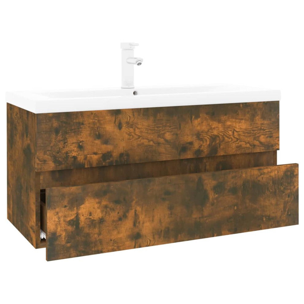 vidaXL Sink Cabinet with Built-in Basin Smoked Oak Engineered Wood Sink Unit