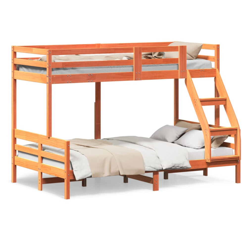 vidaXL Bunk Bed Kids Twin Sleeper 80x200/120x200 cm Wax Brown Solid Wood Pine