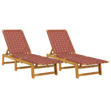 vidaXL Sonnenliegen 2 Stk. Rot Massivholz Akazie und Stoff