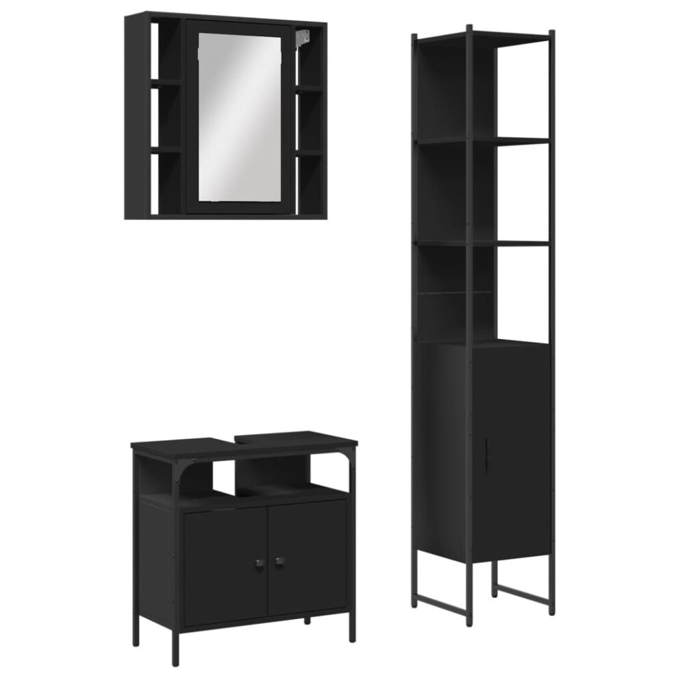 vidaXL Bathroom Cabinet Set 3 Piece Vanity Unit Cupboard Black Engineered Wood