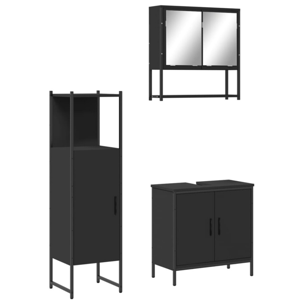 vidaXL Bathroom Furniture Set 3 Piece Mirror Cabinet Black Engineered Wood