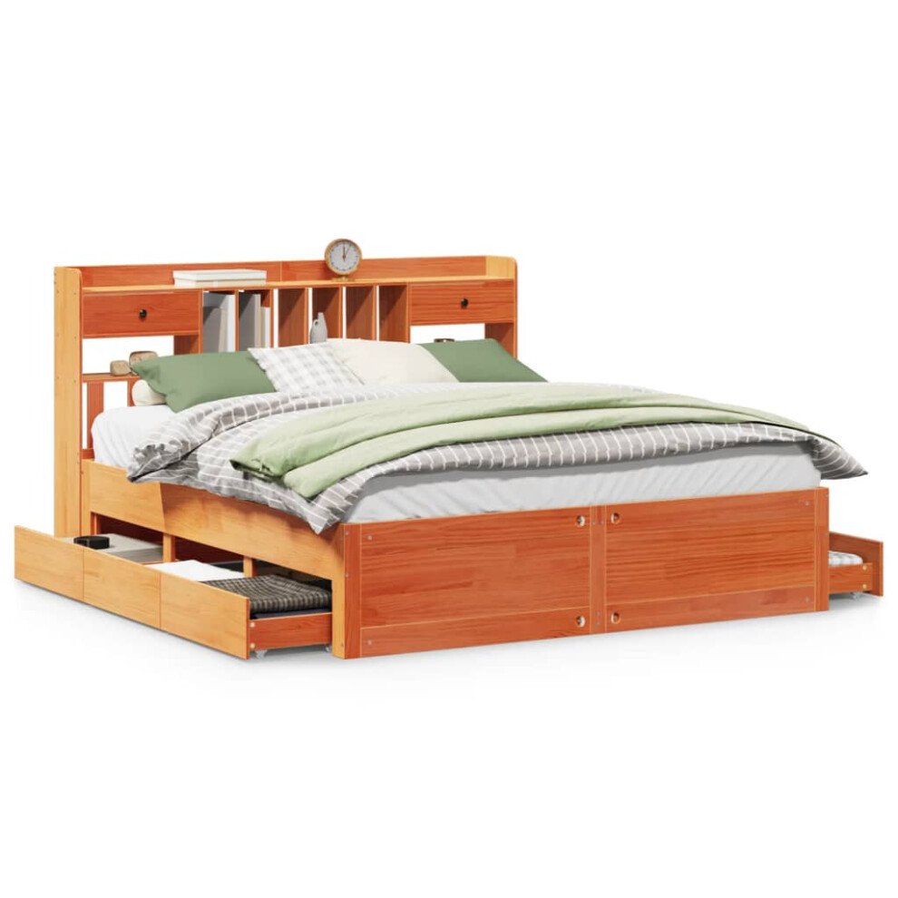 vidaXL Bookcase Bed without Mattress Wax Brown Super King Solid Wood Pine