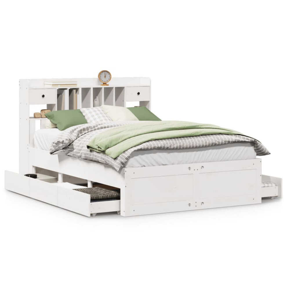 Vidaxl White Bookcase Bed Without Mattress Bed Base King Size Solid Wood Pine