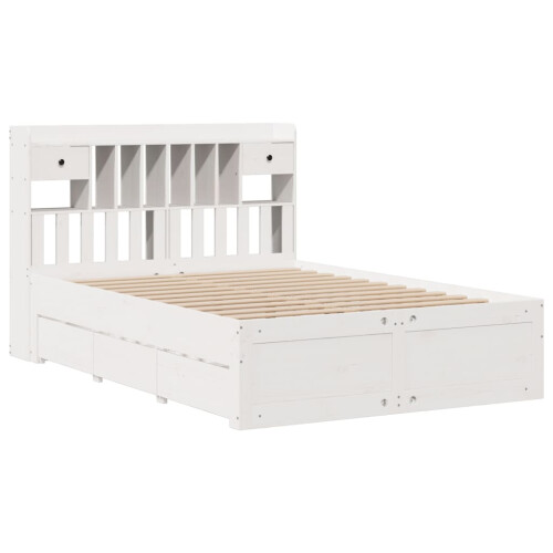 VidaXL vidaXL Bookcase Bed without Mattress Bed Base White King Size Solid Wood Pine 2