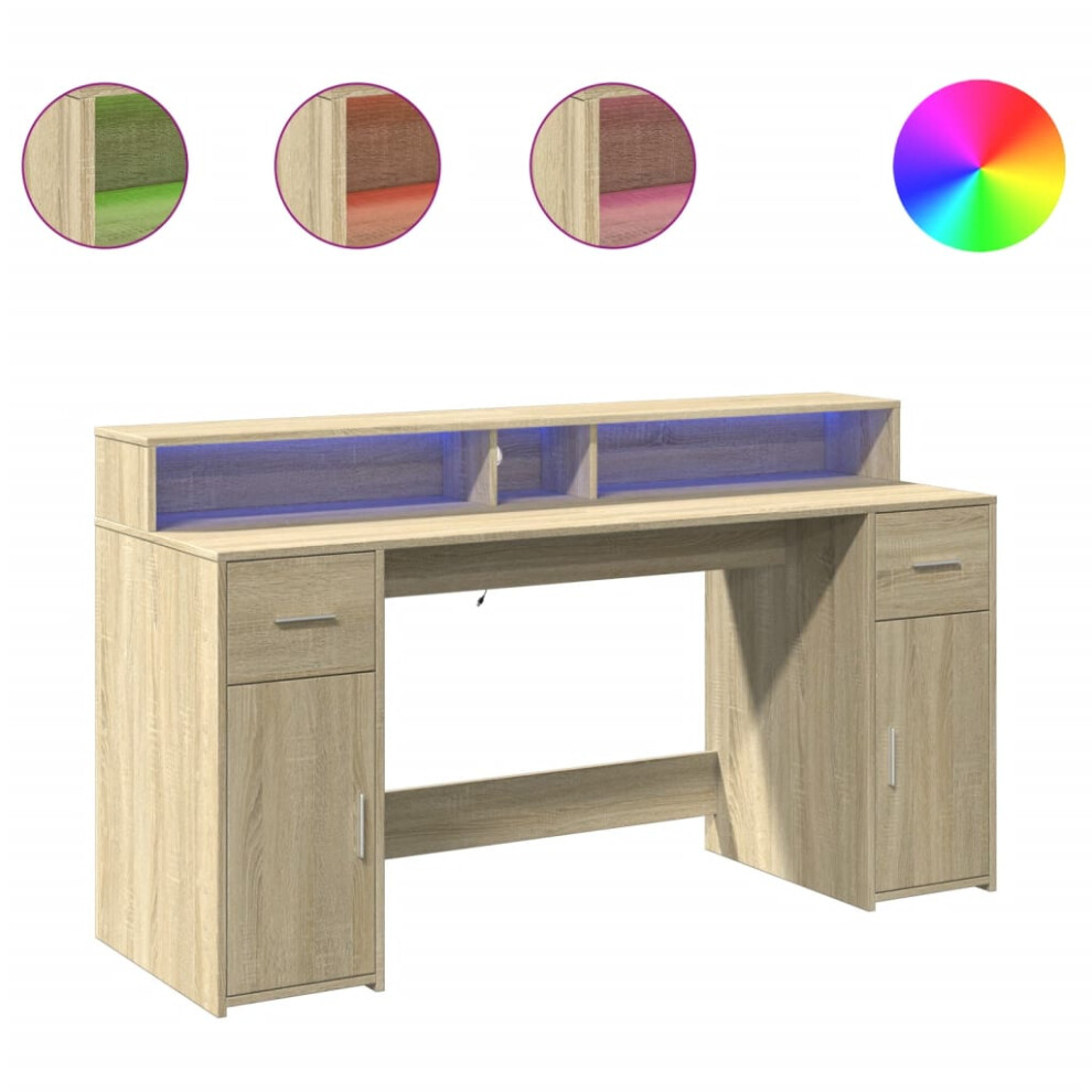 vidaXL Desk with LED Lights Writing Working Table Sonoma Oak Engineered Wood