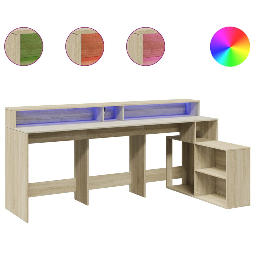 vidaXL Desk with LED Lights Writing Working Table Sonoma Oak Engineered Wood