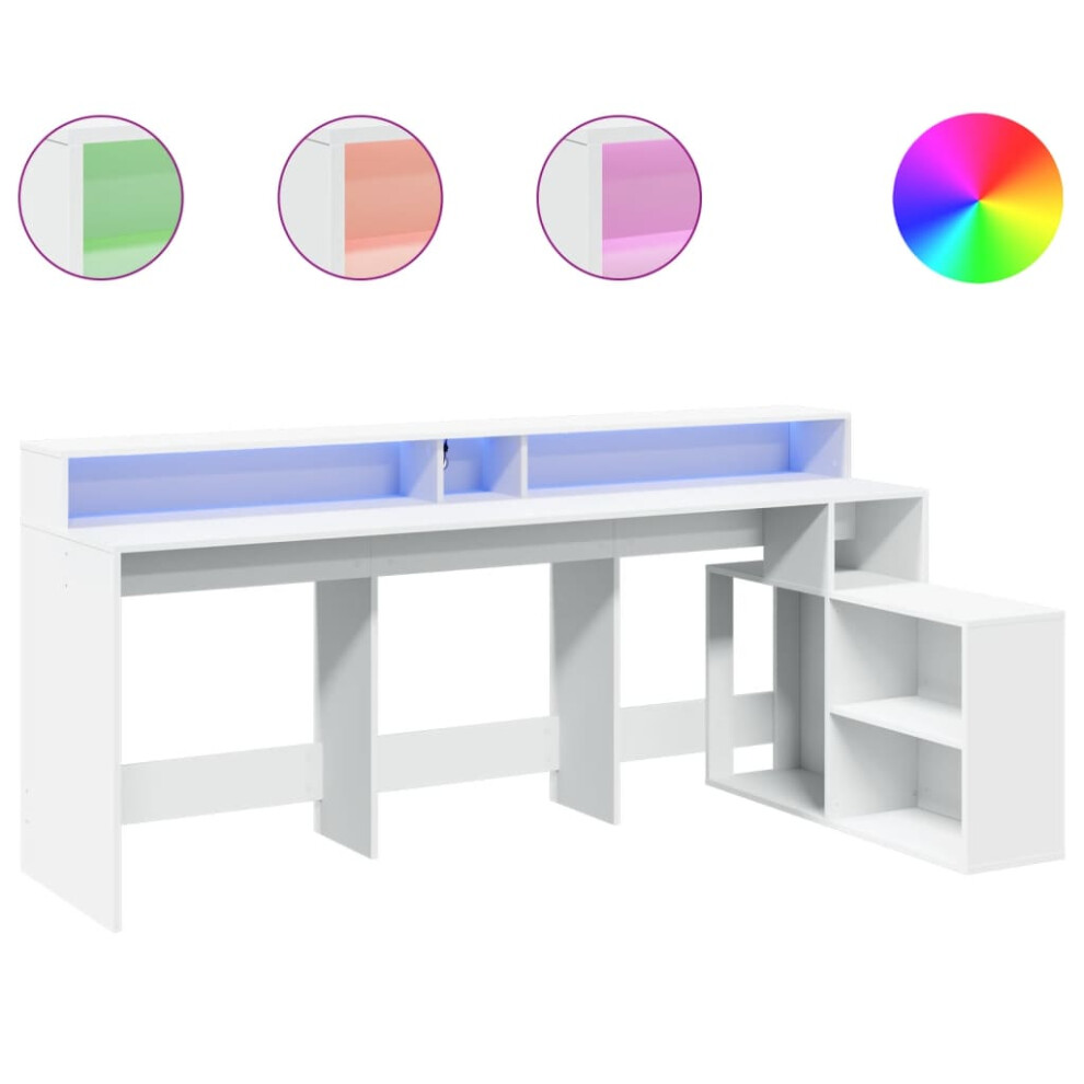 vidaXL Desk with LED Lights Writing Table Working Table White Engineered Wood