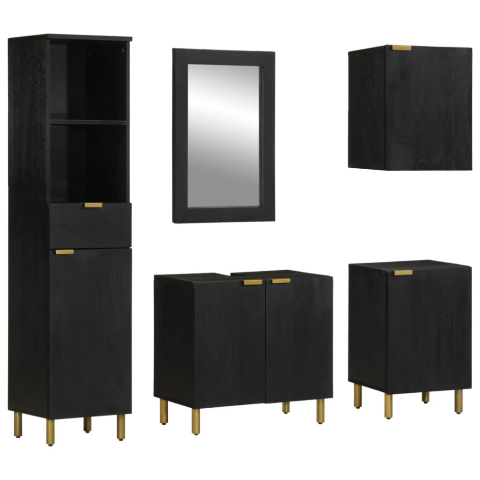 vidaXL Bathroom Furniture Set 5 Piece Cupboard Cabinet Black Engineered Wood