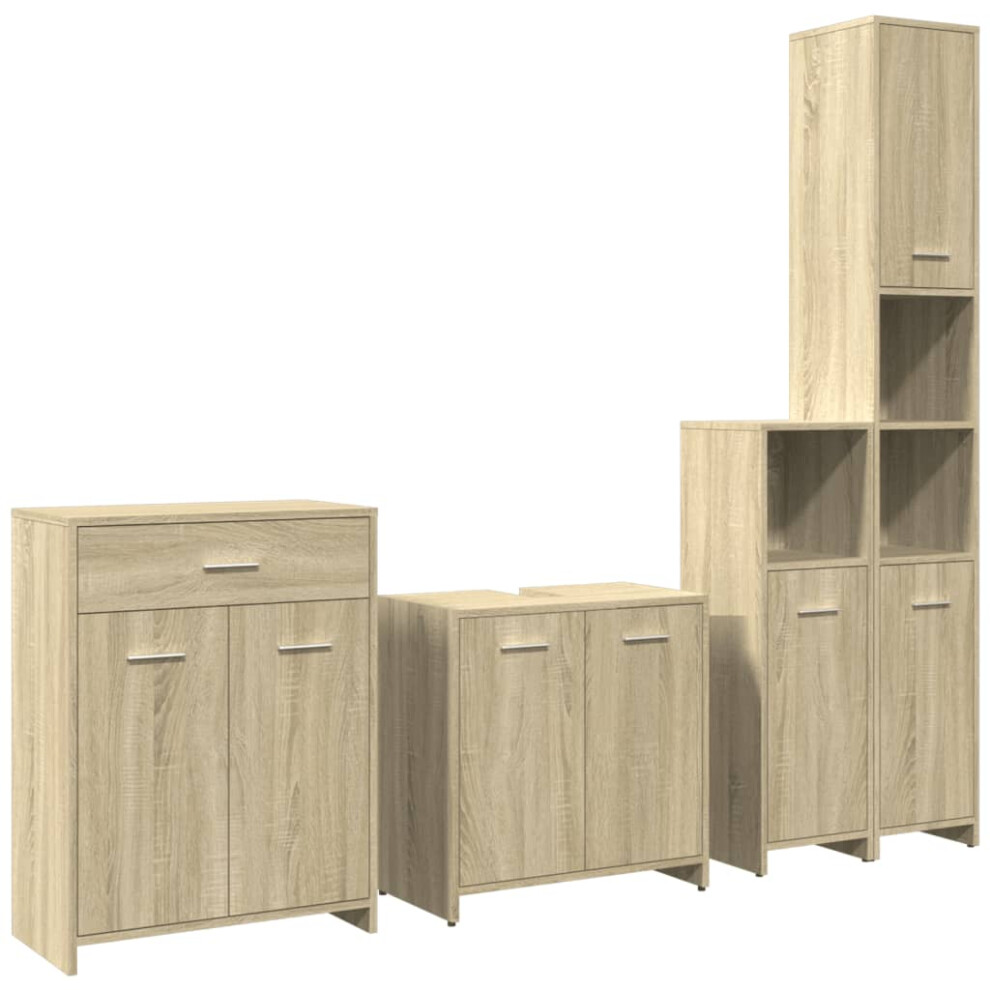 vidaXL Bathroom Furniture Set 4 Piece Sink Cabinet Sonoma Oak Engineered Wood