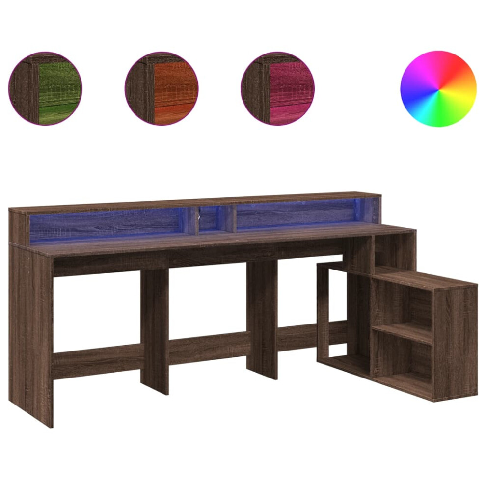 vidaXL Desk with LED Lights Writing Working Table Brown Oak Engineered Wood