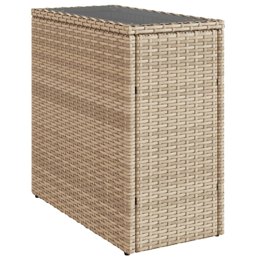 vidaXL Garden Side Table with Glass Top Outdoor Dining Table Beige Poly Rattan