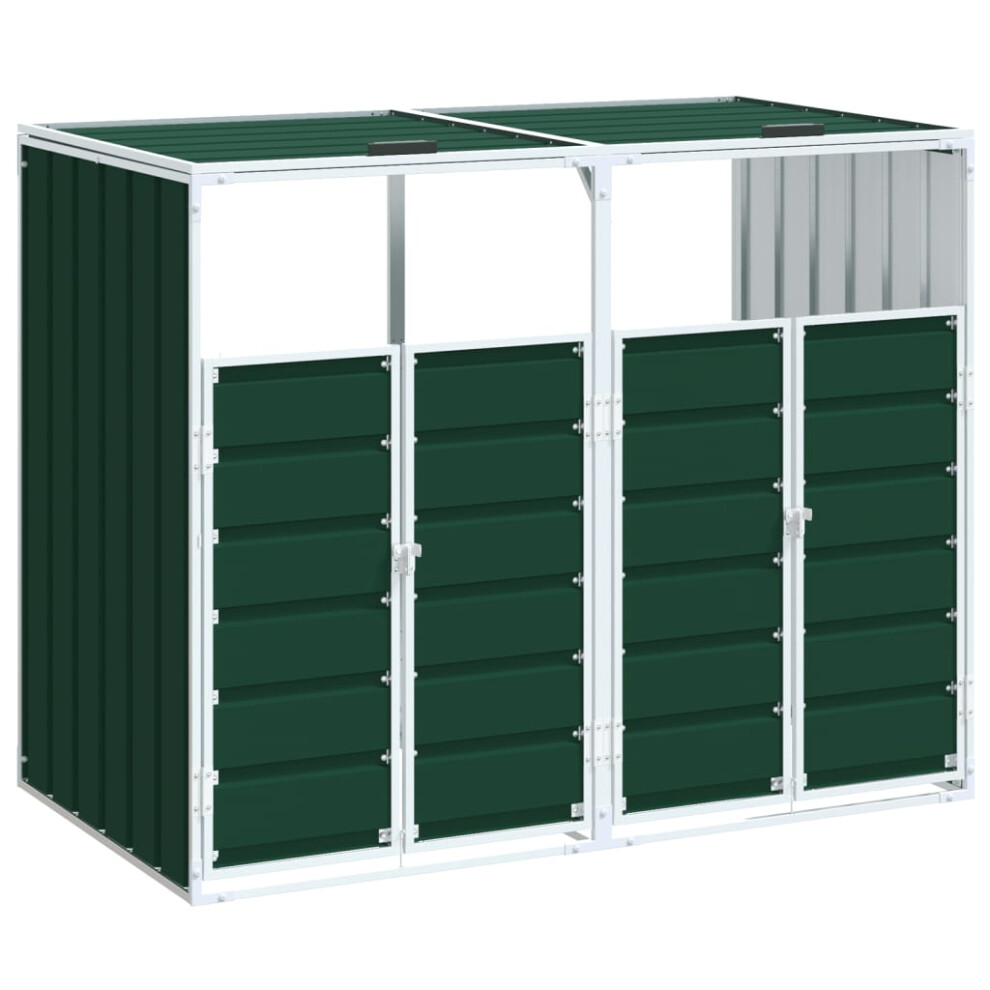 vidaXL Wheelie Bin Storage for Double Bins Garden Trash Cover Green Steel