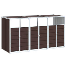 vidaXL Wheelie Bin Storage for Triple Bins Garden Trash Cover Brown Steel