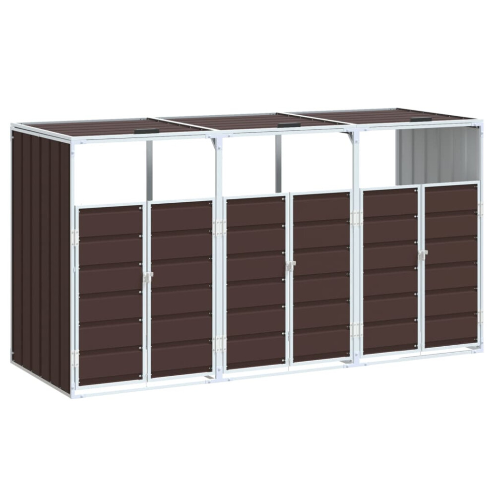 vidaXL Wheelie Bin Storage for Triple Bins Garden Trash Cover Brown Steel