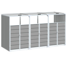 vidaXL Triple Wheelie Bin Storage in Grey Steel – Outdoor Garden Bin Shelter with Front Doors, Ventilation & Auto Lid Mechanism (216x81x115 cm)