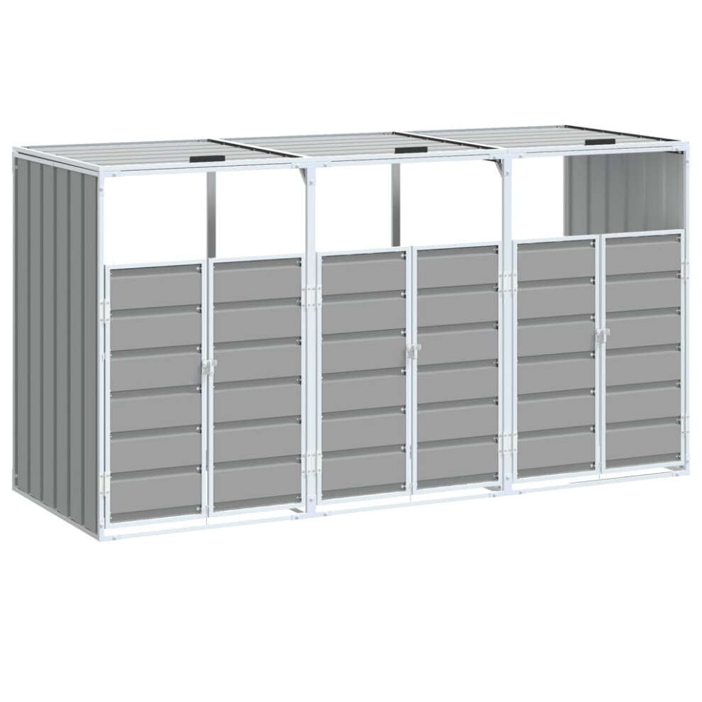 Vidaxl Wheelie Bin Storage For Triple Bins Grey 216X81x115 Cm Steel, Grey - Image 2