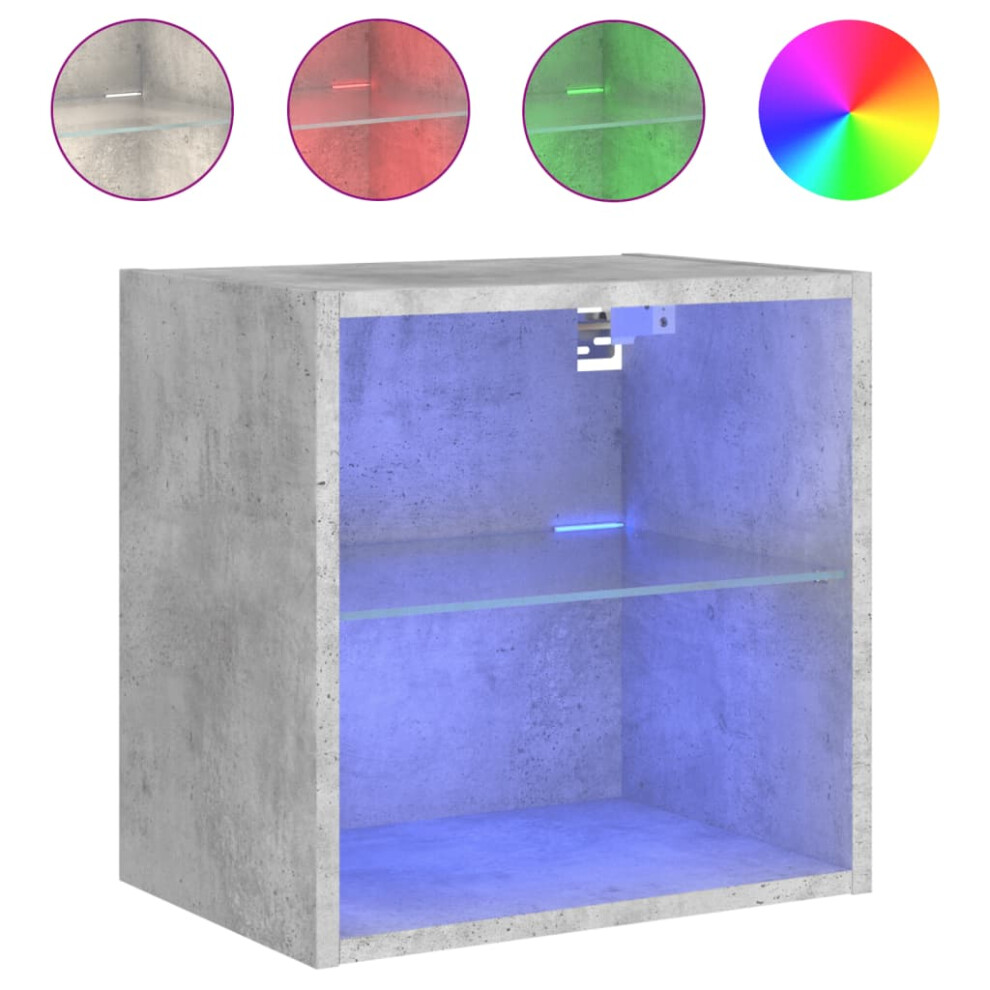 Vidaxl Bedside Cabinet With Led Lights Wall-Mounted Nightstand Concrete Grey