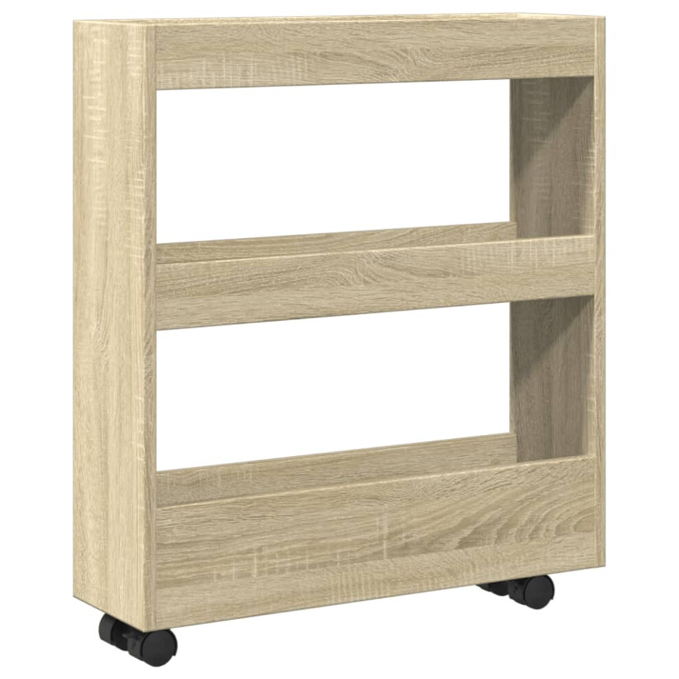 Vidaxl Narrow Storage Trolley 3 Tier Rolling Cart Sonoma Oak Engineered Wood