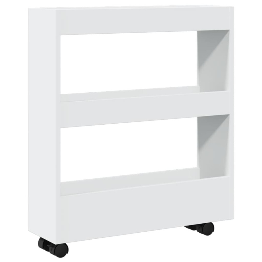 vidaXL Narrow Storage Trolley 3 Tier Bookcase Shelf White Engineered Wood