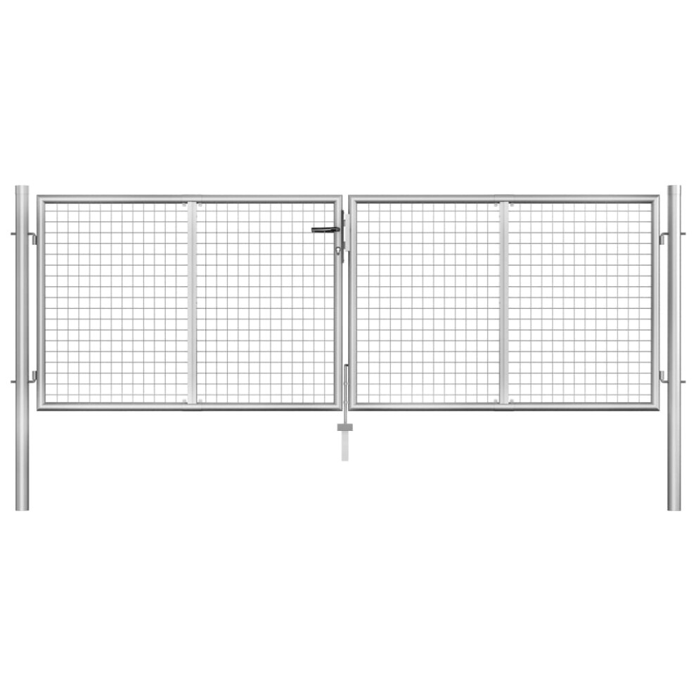 vidaXL Garden Gate Galvanised Steel 306x125cm Silver Outdoor Entrance Door