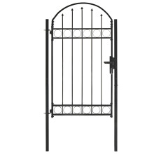 vidaXL Fence Gate with Arched Top Steel 100x175cm Black Outdoor Garden Door