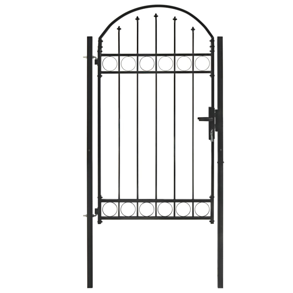 vidaXL Fence Gate with Arched Top Steel 100x175cm Black Outdoor Garden Door